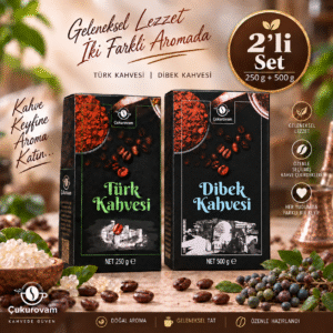 250 g Türk Kahvesi ve 500 g Menengiç Kahvesinden oluşan Türk kahvesi ve menengiç kahvesi seti