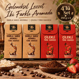 2xDamla Sakızı Aromalı Türk Kahvesi 250g 2xÇilek Aromalı Türk Kahvesi 250g 4'lü Set