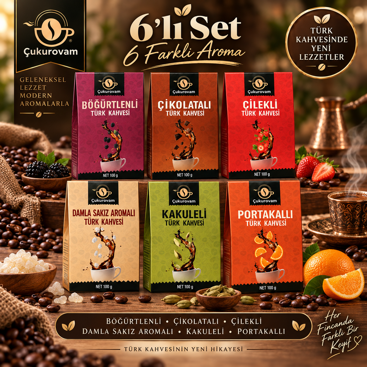 Çukurovam Kahve 6'lı aromalı Türk kahvesi seti, 6x250 g